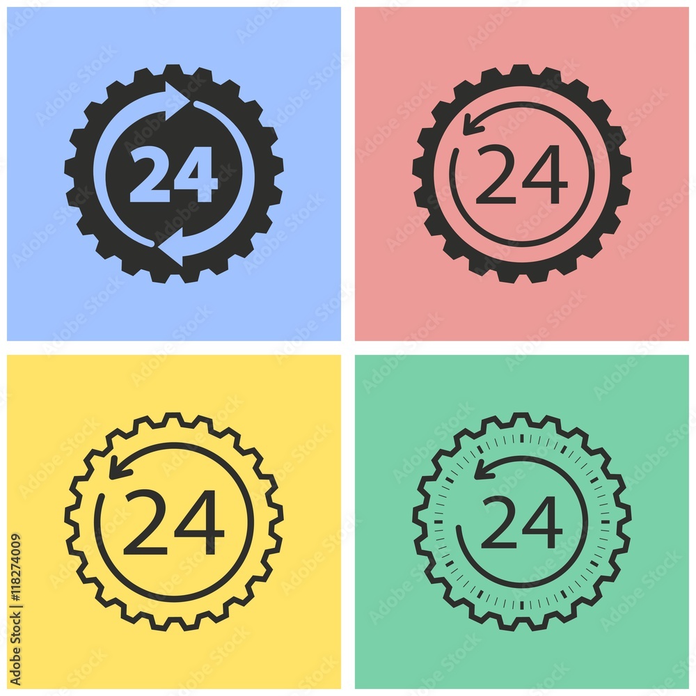 24 hour service icon set. 24 hour service icon set.