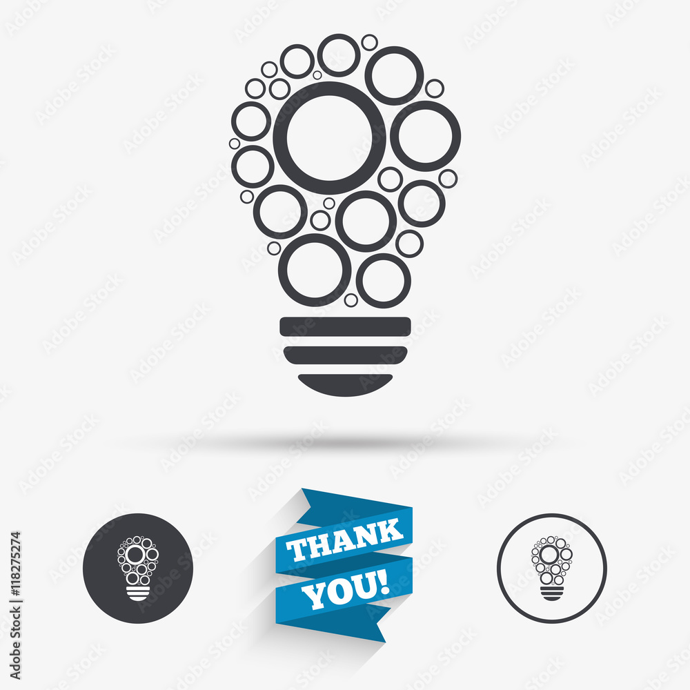Light lamp sign icon. Bulb with circles symbol Light lamp sign icon. Bulb with circles symbol