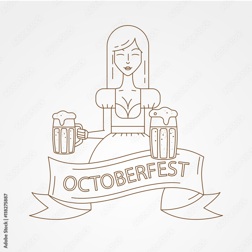 The symbol of the Oktoberfest in Munich, Germany. Linear icon with cute Bavarian waitress dressed in traditional costume . The symbol of the Oktoberfest in Munich, Germany. Linear icon with cute Bavarian waitress dressed in traditional costume .