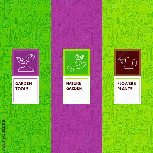 Line Garden Flowers Patterns Set
