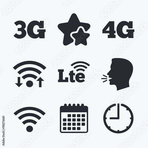 Mobile telecommunications icons. 3G, 4G and LTE.