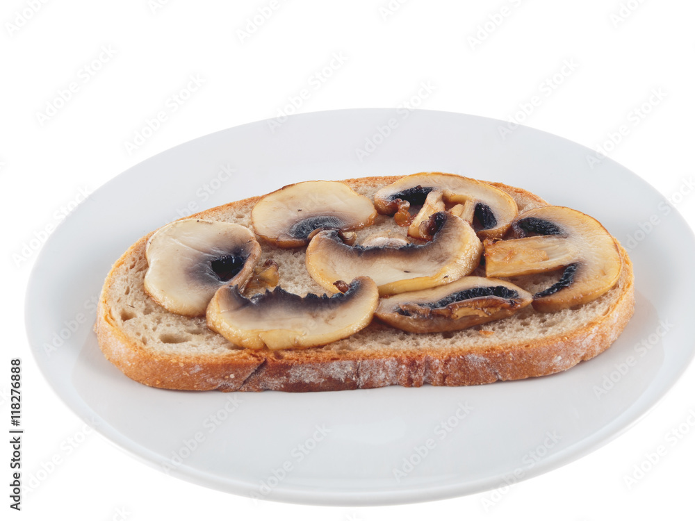 vegan bread with fried button mushrooms vegan bread with fried button mushrooms