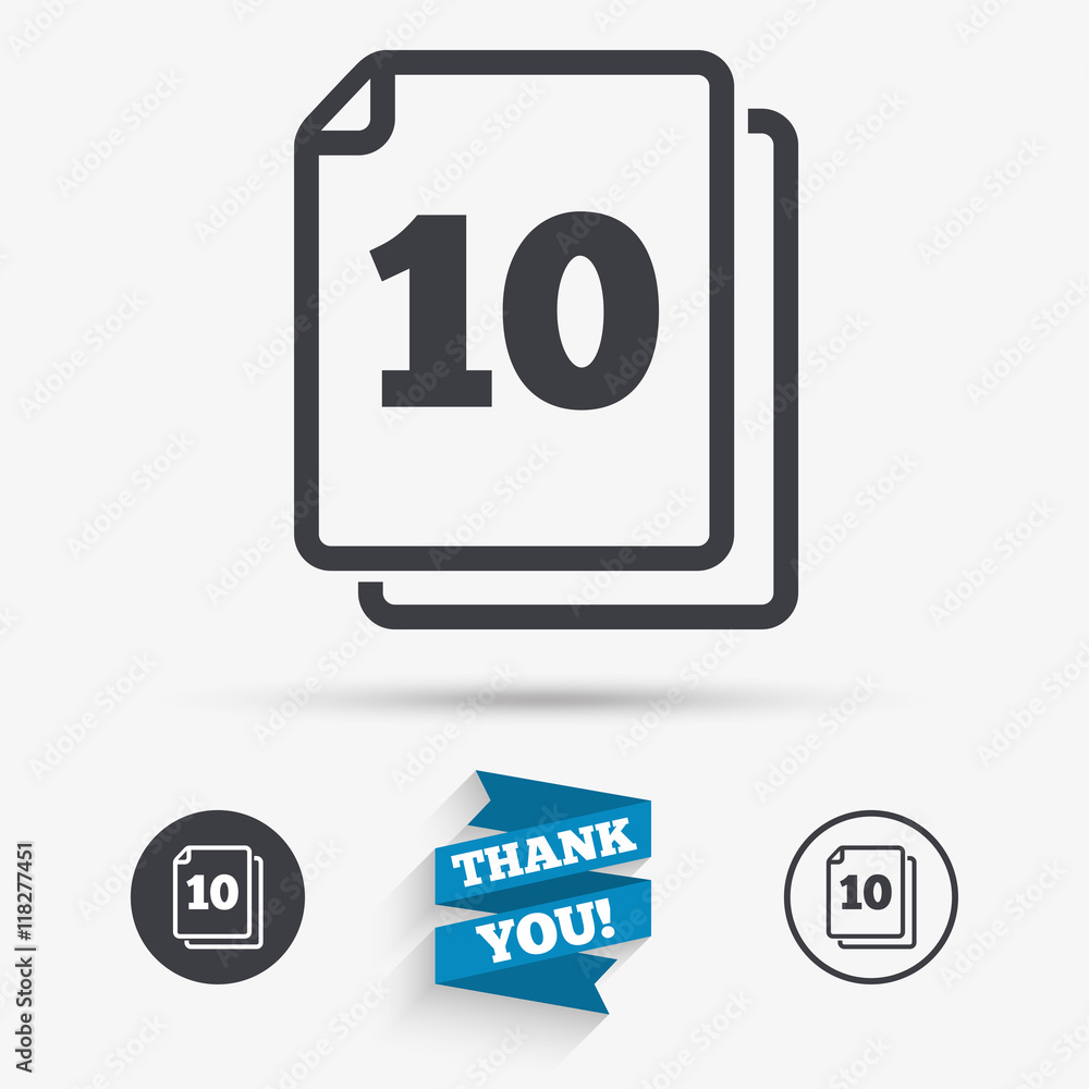 In pack 10 sheets sign icon. 10 papers symbol. In pack 10 sheets sign icon. 10 papers symbol.
