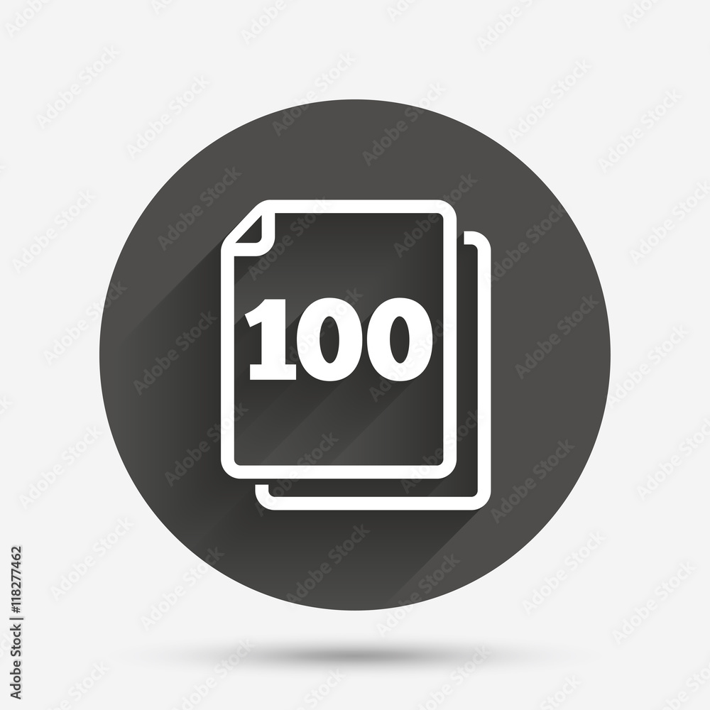 In pack 100 sheets sign icon. 100 papers symbol. In pack 100 sheets sign icon. 100 papers symbol.
