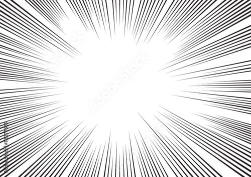 Background of radial lines for comic books. Manga speed frame  superhero action  explosion background. Black and white vector illustration