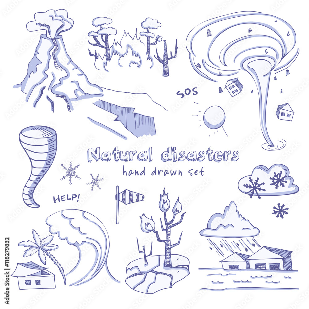 Set Of Doodle Sketch Natural Disasters Stock Illustration - Download Image  Now - Drawing - Activity, Drought, Doodle - iStock