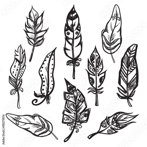 Set of ethnic feathers Vector illustration