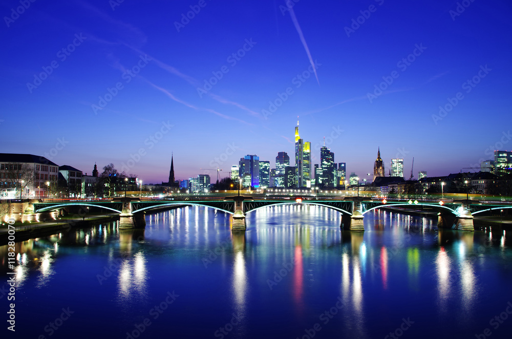 Frankfurt am Main skyline during sunset