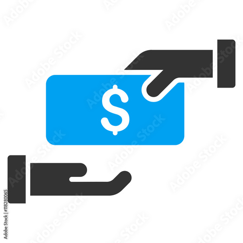 Bribe icon. Vector style is bicolor flat iconic symbol with rounded angles, blue and gray colors, white background.