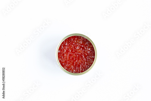Red caviar in a metal pot