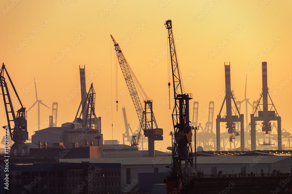 Obraz premium Port of Hamburg on the river Elbe in Germany