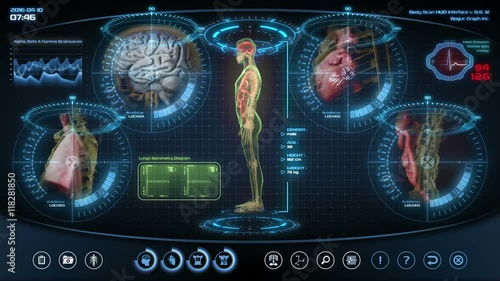 Futuristic human anatomy scan. Holographic medical application interface. Seamless loop. 