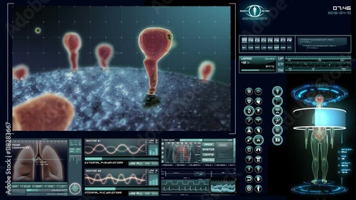 HER2/Neu receptor visualization . Futuristic medical application interface. 