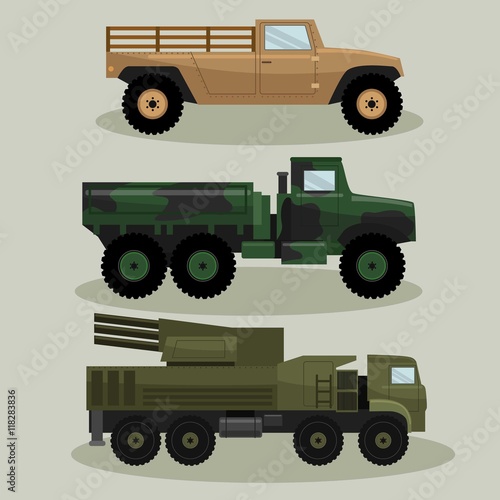 Military transportation vector image design set.