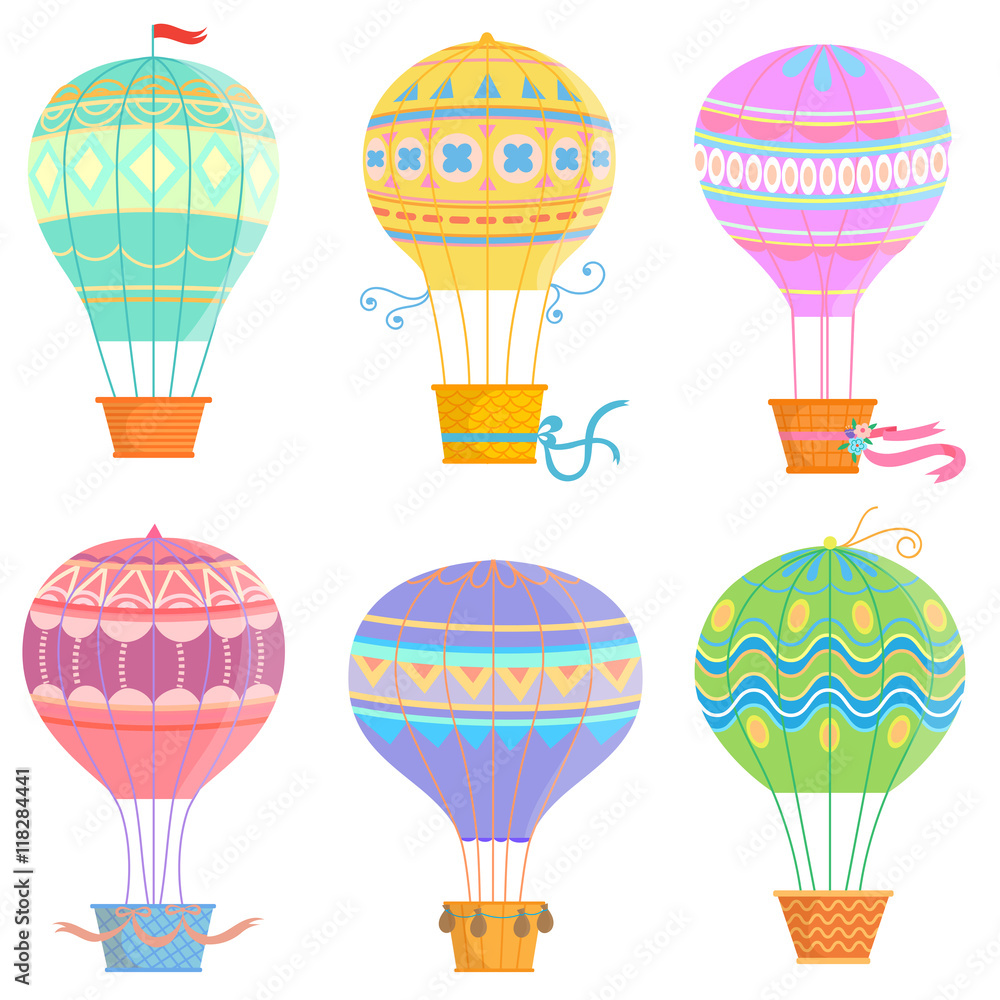 Fototapeta premium Set of colorful hot air balloon .Vector illustrations isolated on white background. 