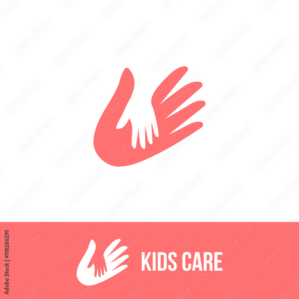 Isolated child and adult hands vector logo. Negative space icon. Family sign. Isolated child and adult hands vector logo. Negative space icon. Family sign.