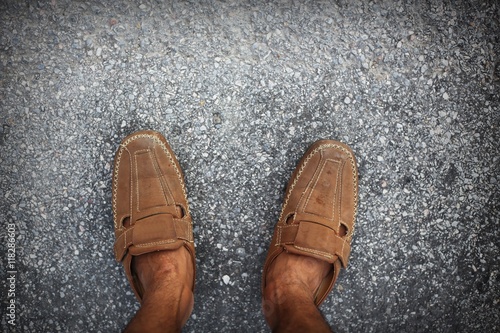 concrete floor texture with men shoes 