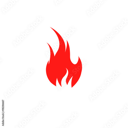 Isolated red color flame on the white background vector logo. Fire spurts logotype.Heat icon. Fireplace symbol. Bonfire illustration. Spicy food sign. Danger warning.