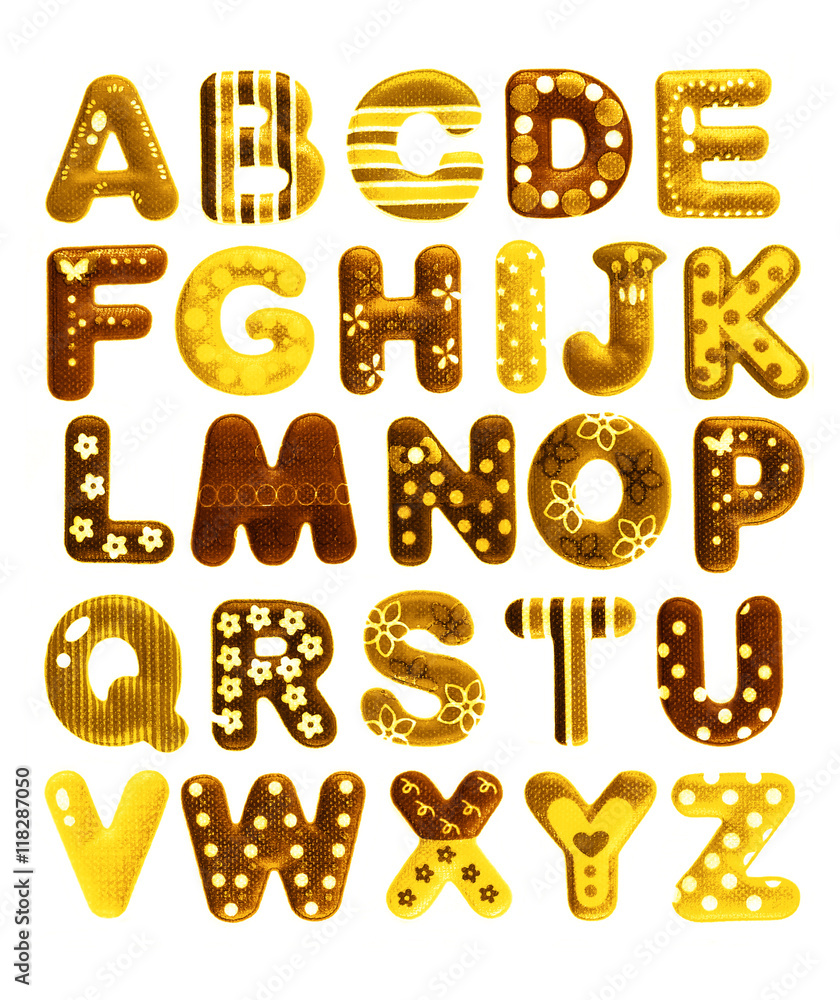 English gold alphabet isolated on white background English gold alphabet isolated on white background