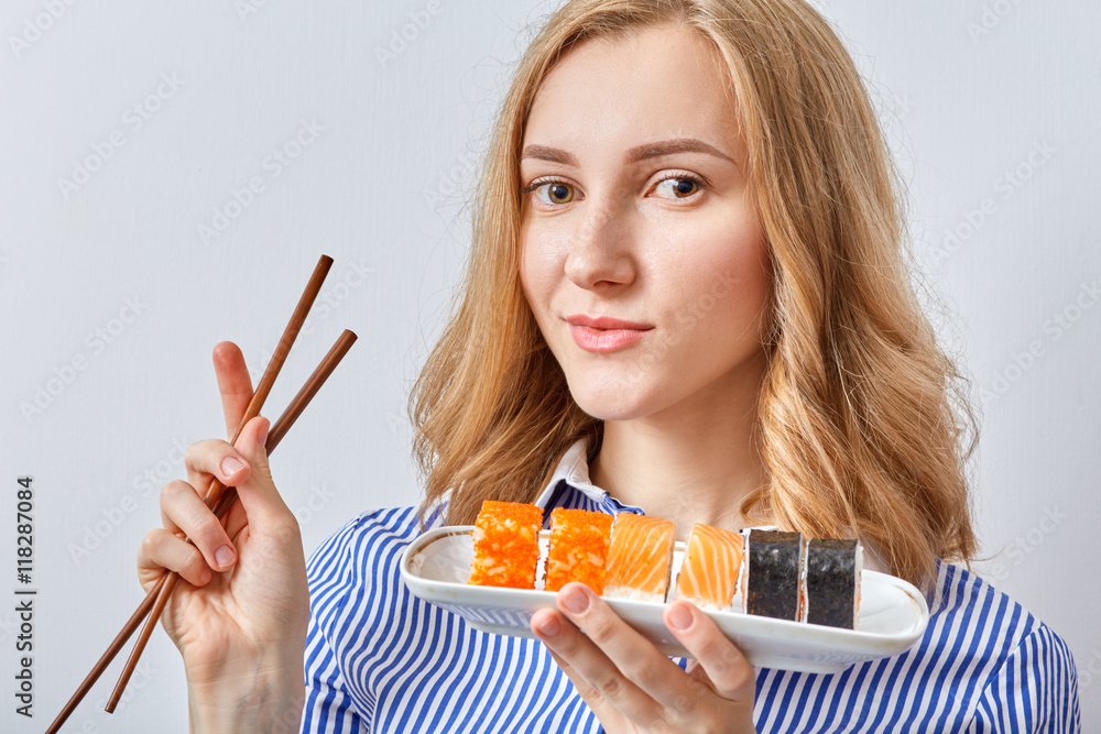 woman with sushi woman with sushi