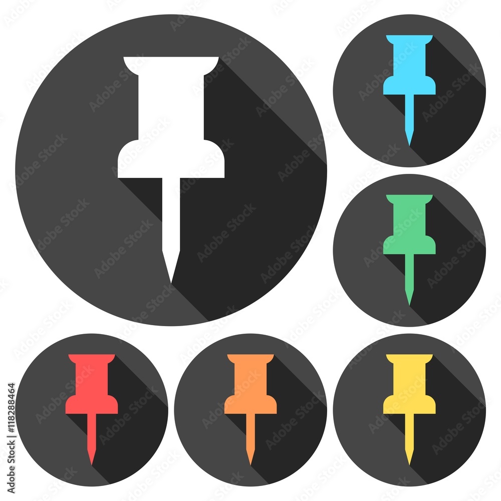 Pushpin icons - Attach, Mark, Office concept Pushpin icons - Attach, Mark, Office concept