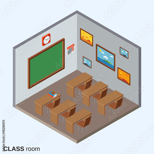 Class room flat isometric vector illustration