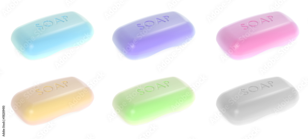 set of colored soaps, 3D rendering set of colored soaps, 3D rendering
