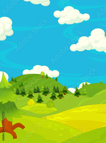 Cartoon happy and funny nature scene - empty stage for different usage - illustration for children