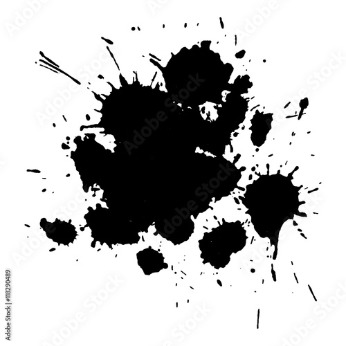 Abstract black ink spot silhouette background.