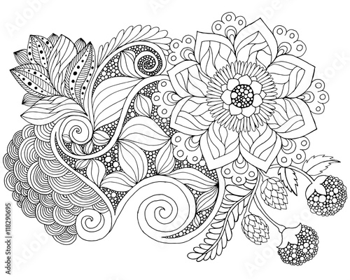 Fototapeta Naklejka Na Ścianę i Meble -  Fantasy flowers coloring page.