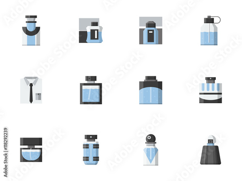 Male fragrance vials flat color vector icons