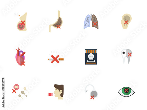 Smoking flat color vector icons