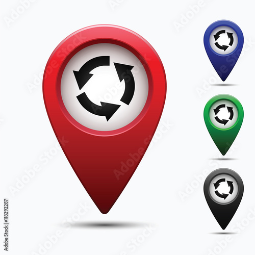 Free Download Colored map pointer with symbol around motion of transport.  For location maps. Mark icon. Sign for gps navigation. Index location on map. Pointer location. Vector isolated ilustration. - GFXLoad