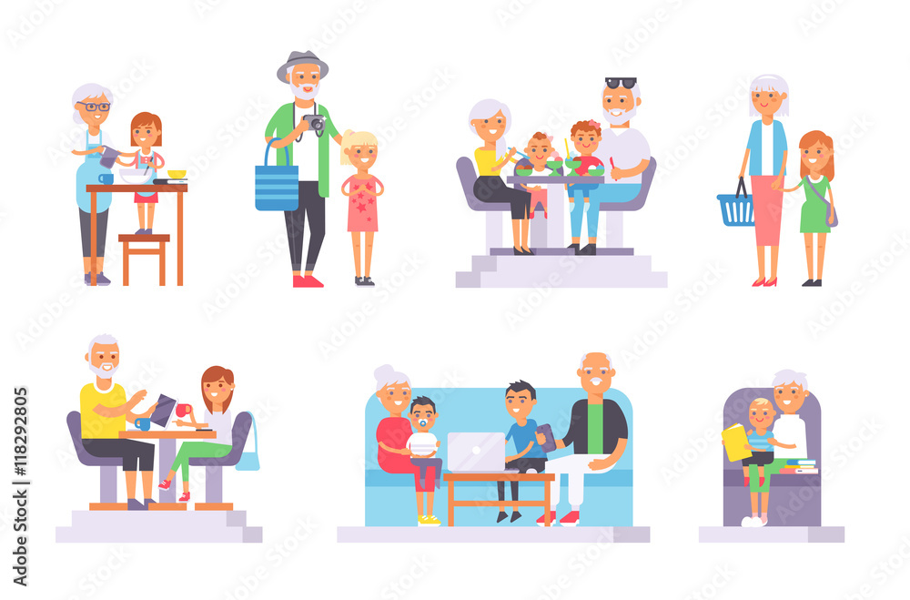 Old and young people vector set.