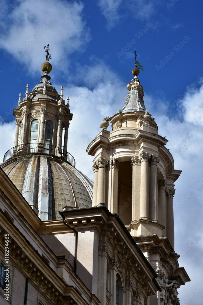 Spires and pinnacles of St Agnes baroque church in Rome, built in the 17th century
