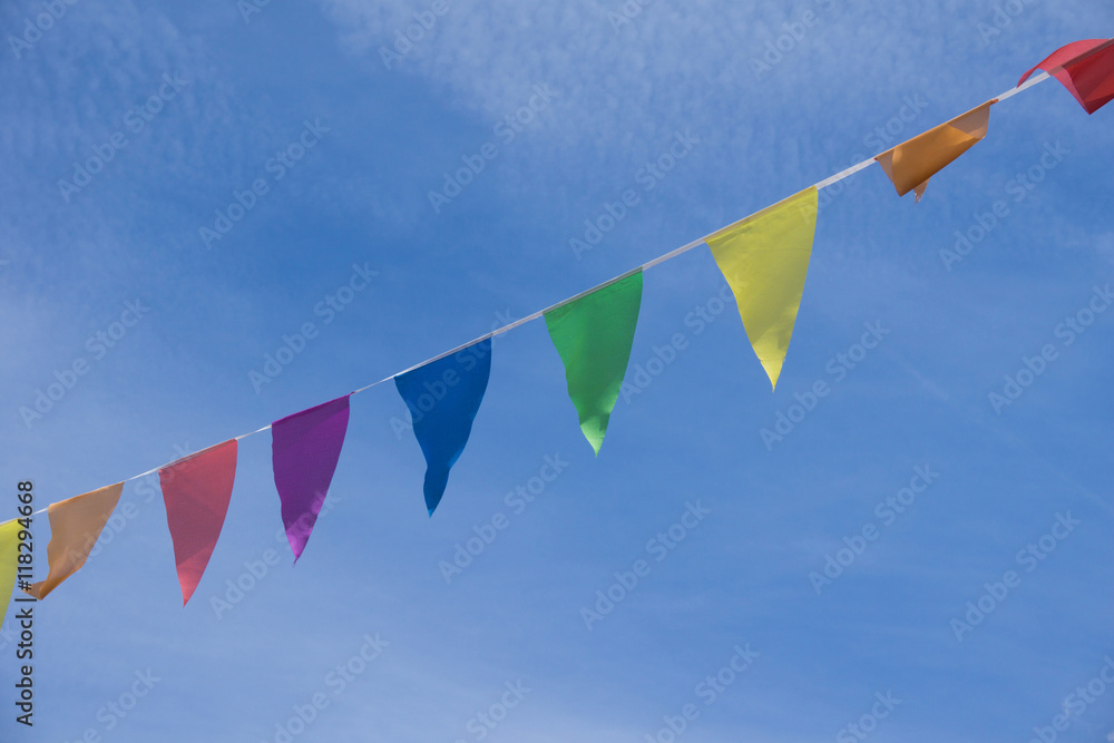 Holiday, Party Flags Garland. Blue Summer Sky.