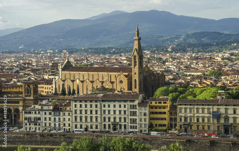 Tower of palazzo vecchio in florence top view to roofs old town