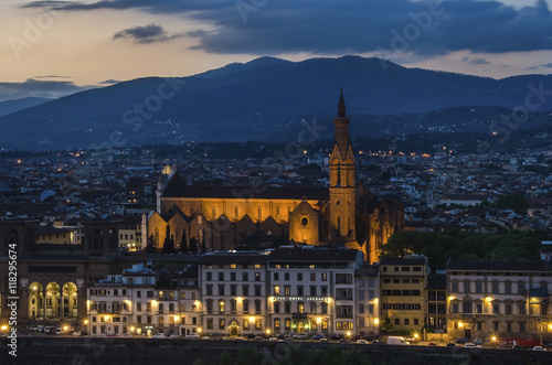 view of Basilica of Santa Maria Novella at night in Florence, Italy