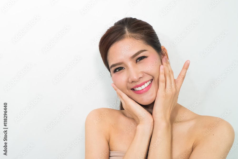 portrait of attractive caucasian smiling woman portrait of attractive caucasian smiling woman