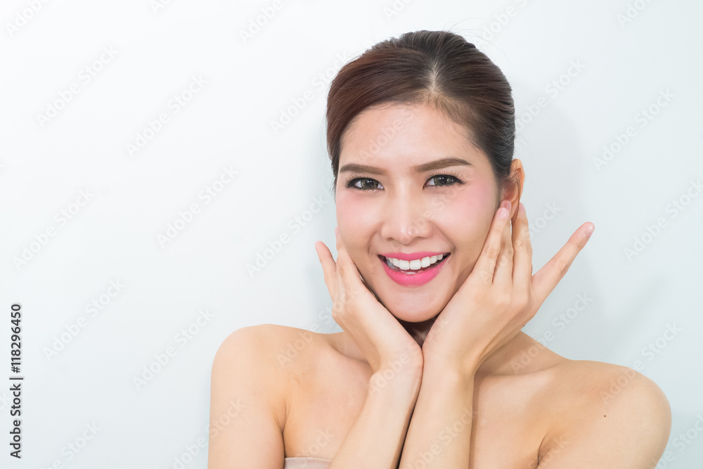 portrait of attractive caucasian smiling woman portrait of attractive caucasian smiling woman