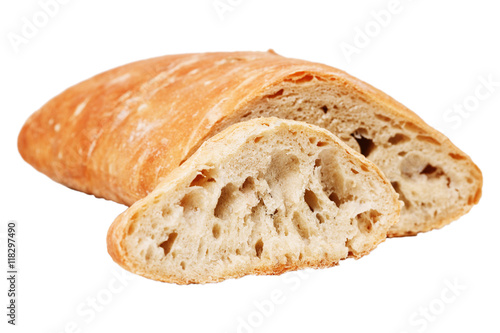 fresh baked italian chiabatta bread isolated on white