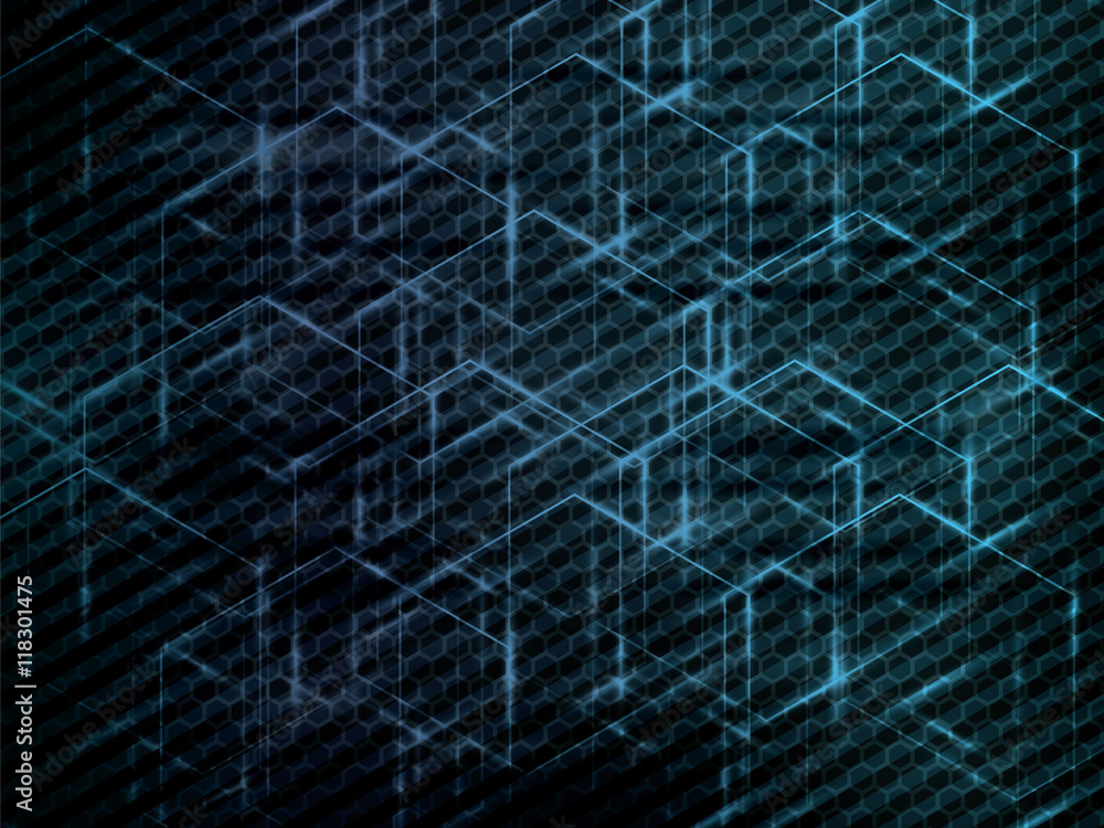 Hexagon abstract science technology blue background.