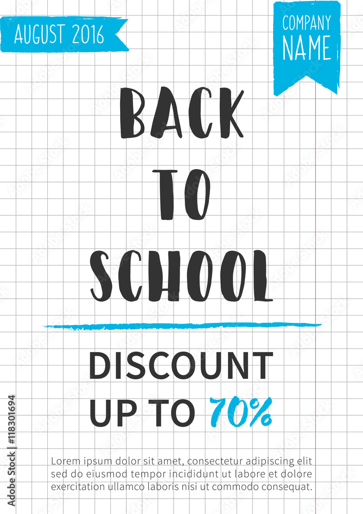 Back to school Discount up to 70% vector banner.
