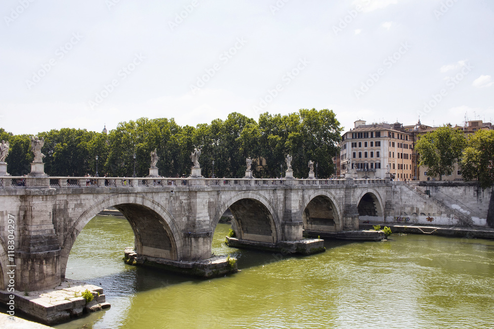 St. Angelo Bridge and Tiber river in Rome