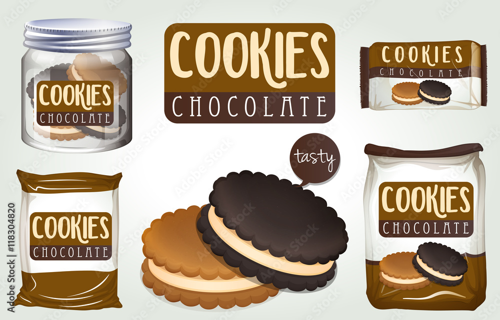 Chocolate cookies in different packages