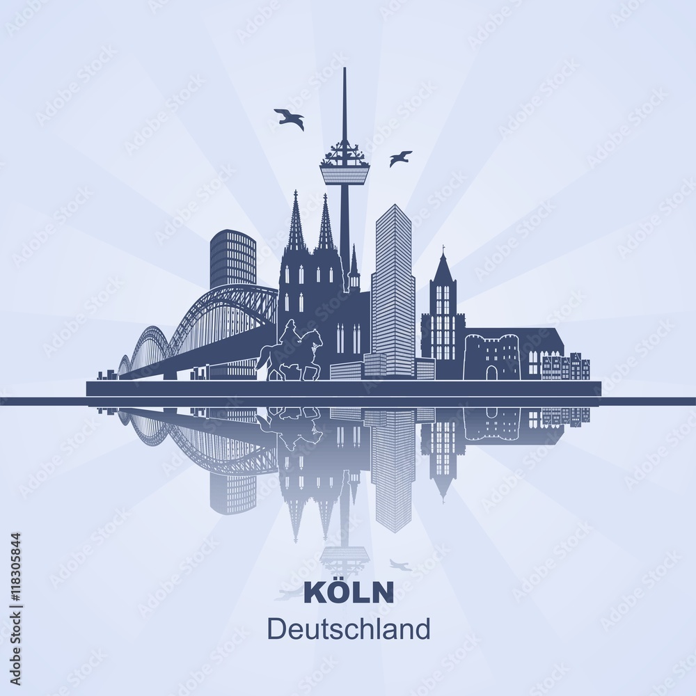 Obraz premium Köln Panorama Skyline Wandtatoo Sehenswürdigkeiten Kölner Dom Hohenzollernbrücke Rathaus Triangle Stadtansicht Städtetour Tourismus