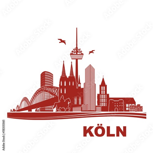 Köln Panorama Skyline Wandtatoo Sehenswürdigkeiten Kölner Dom Hohenzollernbrücke Rathaus Triangle Stadtansicht Städtetour Tourismus