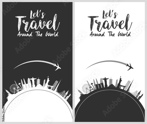 Silhouette design  with famous world and landmarks icons 