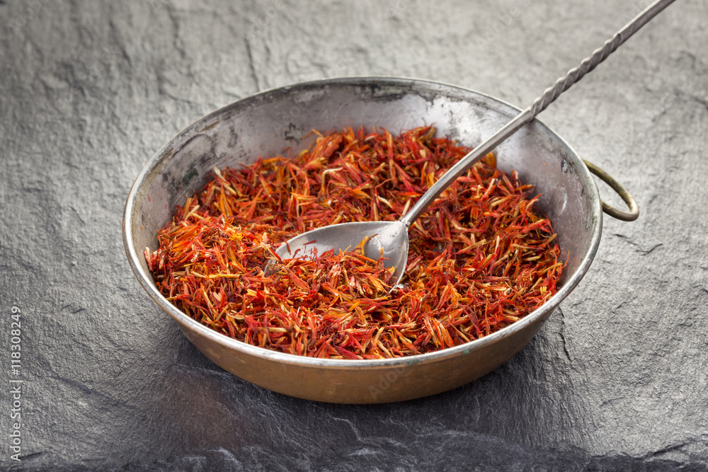 Safflower, false saffron, saffron thistle. Carthamus tinctorius. Safflower, false saffron, saffron thistle. Carthamus tinctorius.