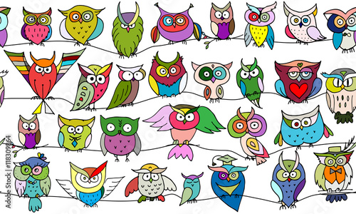 Funny owls, seamless pattern for your design
